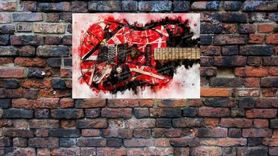 Eddie Van Halen Red Black White Frankenstrat Guitar poster 24" x 16" Wall Art - Image 1 of 2