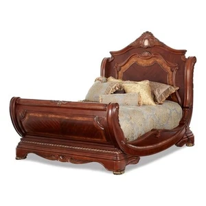 Pemberly Row Traditional Queen Wood Sleigh Bed in Honey Walnut - Picture 1 of 9
