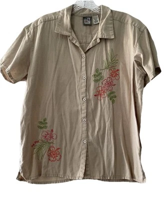 Camisa Top Big Dogs Resort Wear Mujer Talla Mediana Tropical Hawaiana Campamento Botón Foto 1 de 4