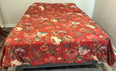 Funda nórdica floral de dalia roja completa/queen 2 fundas estándar POTTERY BARN 3 piezas Foto 1 de 4