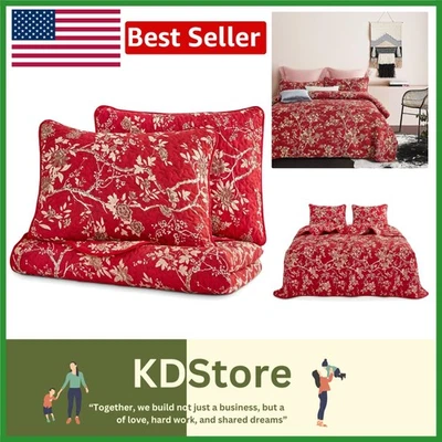 Vintage Floral Quilt Set King Size Reversible Bedspread 3 Pieces Modern - Image 1 of 4