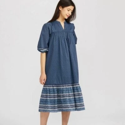 Vestido Anna Sui Uniqlo Midi Boho Campesino Estampado en Niveles Azul Algodón Para Mujer XS Foto 1 de 4