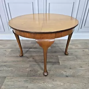 Antique Round Quad Veneer Coffee Side Table With Pad Feet Queen Anne Legs - Picture 1 of 24
