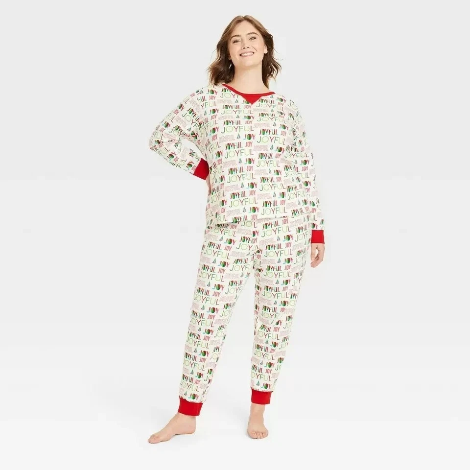 Wondershop Women's Joyful 2-Piece Long Sleeve Cotton Pajama Set White 4X