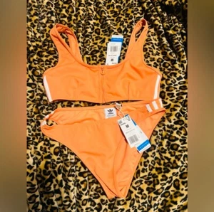 NWT Adidas Orange w/ White Stripes Two Piece Bikini Set - Picture 1 of 5