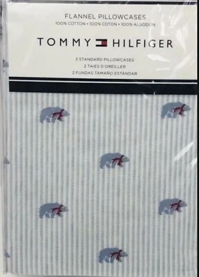 Tommy Hilfiger Oso Polar Bufanda Azul y Blanco Rayas Fundas de Almohada Franela Estándar Foto 1 de 3