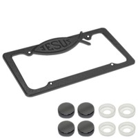 UAA® 1 Black JESUS FISH car truck Metal License Plate Frame /& Screw Bolt Caps