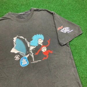 Vintage Dr Seuss Shirt Mens L Black Cat In The Hat Thing 1 Thing 2 Movie Y2K Tee - Picture 1 of 15