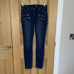 Paige Jeans Edgemont 25 Navy Blue Denim Biker Slim Leg Zips Stretchy 30 Inch - Picture 1 of 15