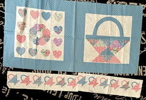 Vtg VIP CRANSTON Pink Blue HEARTS Stencil BASKET Quilt FABRIC PILLOW SQ Easter - Picture 1 of 7