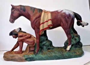 Vintage DOC HOLLIDAY Ceramic Painted Slip Mold HORSE with Indian BRAVE 12.5" L - Picture 1 of 14