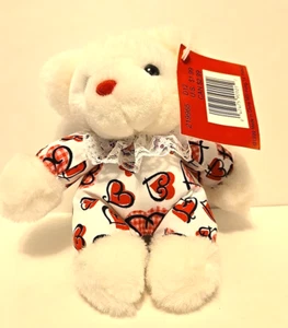 Oso de peluche MTY International de peluche satinado día de San Valentín blanco rojo corazón - Imagen 1 de 7