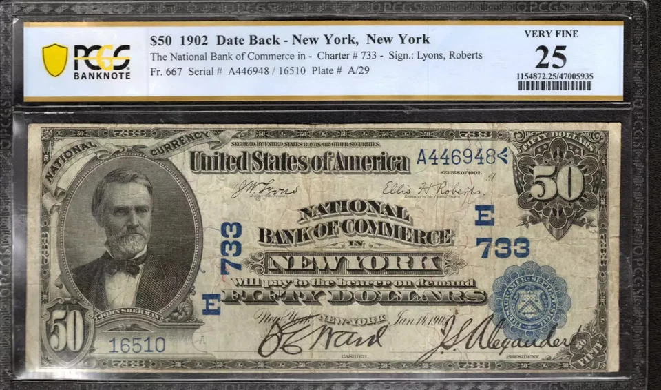 1902 $50 NATIONAL COMMERCE BANKNOTE CURRENCY FR.667 NEW YORK NY PCGS 25 VF (948) - Image 1 of 2