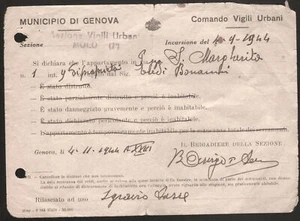 WW2-Bombardamenti di Genova-4 settembre 1944-Denuncia di dichiarazione di danni - Imagen 1 de 1