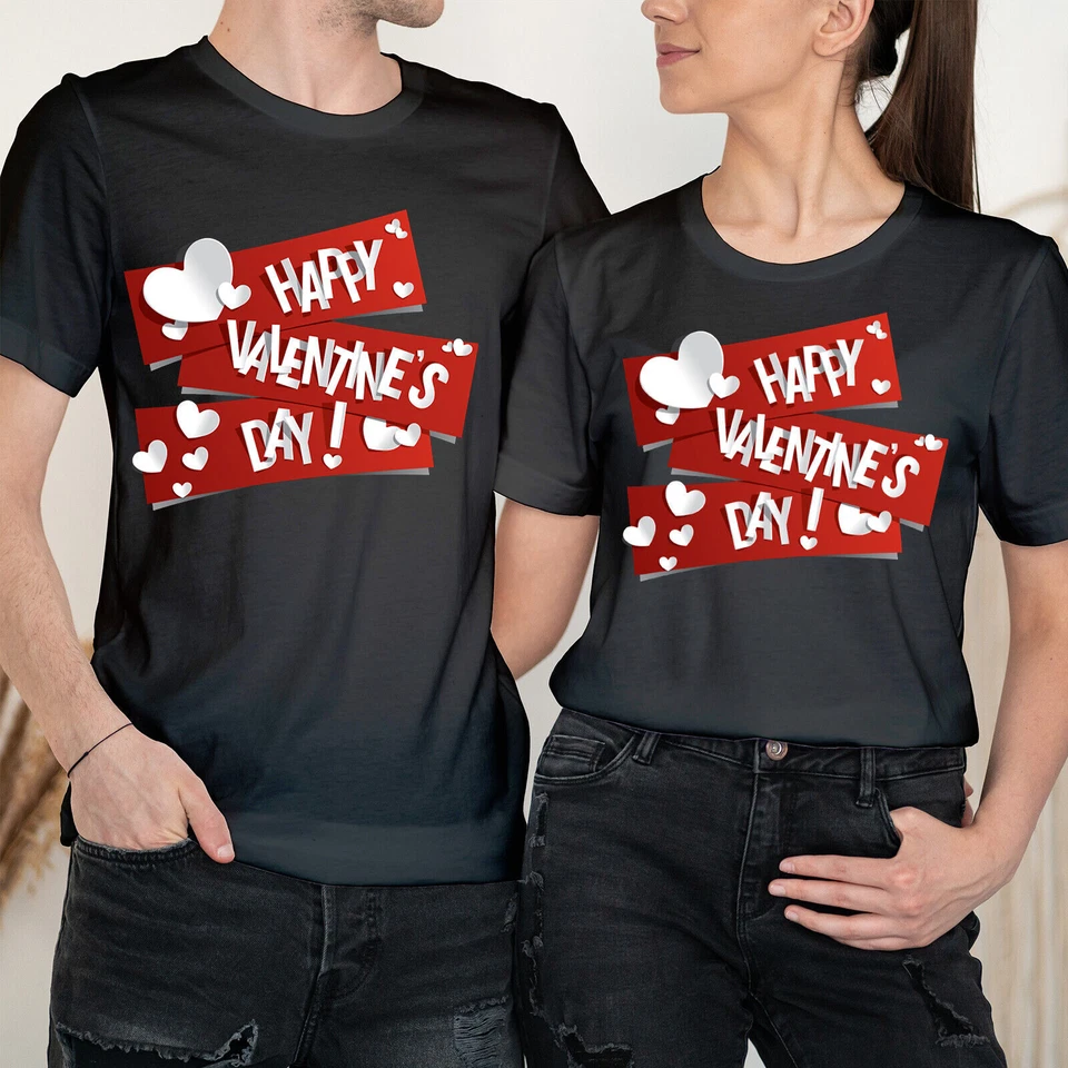 Happy Valentine's Day Hearts Cute Love Goals Couple Matching T-Shirts #VD - Image 1 of 1