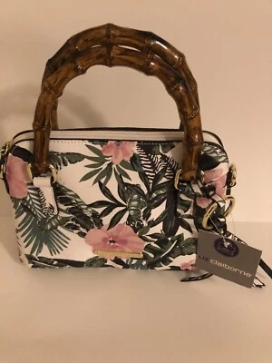 Liz Claiborne Tropical Print Floral Purse Faux Bamboo Handles Astor Mini Dome — 第 1/4 张图片