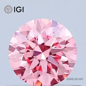 IGI Certified 0.51 Carat VS1 Fancy Vivid Pink Round Cut CVD Lab Grown Diamond - Picture 1 of 17