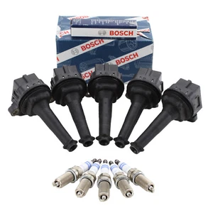Bosch 5 Ignition Coils & 5 Iridium Spark Plugs Kit For Volvo S60 2004 R 2.5 AWD - Picture 1 of 5