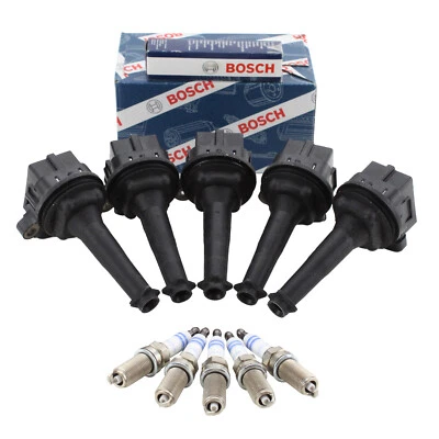 Bosch 5 Ignition Coils & 5 Iridium Spark Plugs Kit For Volvo S60 2004 R 2.5 AWD - Image 1 of 4
