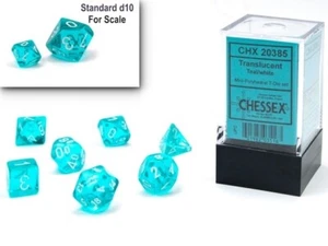 Chessex Mini 7 Dice Mini Polyhedral Set - Translucent Teal w/White NEW CHX20385 - Picture 1 of 2