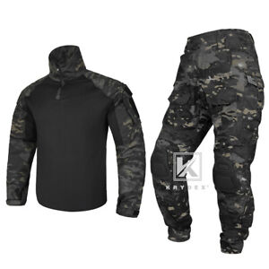 KRYDEX G3 Combat Uniform Set Tactical Shirt & Trousers & Knee Pads Black Camo