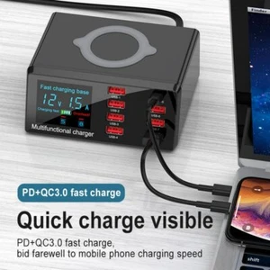 New 8 Ports QC3.0 USB Fast Charger Adapter PD Quick Wireless Charging Station - Picture 1 of 6