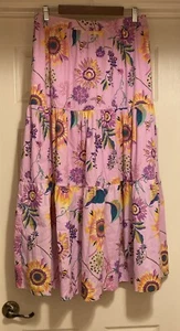 ELIE TAHARI Bohemian Floral Tiered Full Midi/Maxi Skirt Lined Sz L - Picture 1 of 10