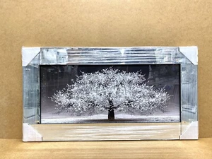 Blossom Tree Picture Silver Glitter Liquid Art Mirror Frame Wall Hung 85x45 cm - Picture 1 of 3