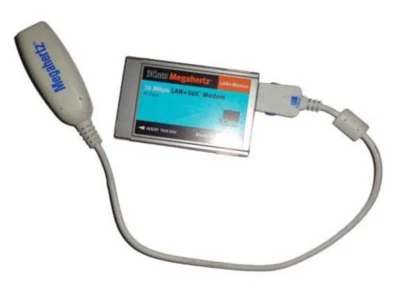 3Com Megahertz PCMCIA Ethernet LAN PC Card with XJACK 3CXEM5556B w Dongle Cable - Image 1 of 2