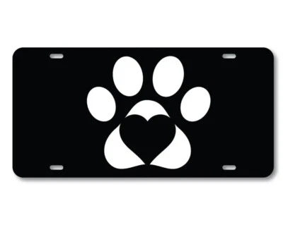 Paw and Heart Pet Love License Plate Novelty Custom Tag Aluminum Cats and Dogs - Image 1 of 3