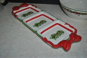 NEU CHRISTOPHER RADKO FEIERTAGSFEIER 3-geteiltes Tablett Stechpalme Weihnachten 17,25" - Bild 1 von 4