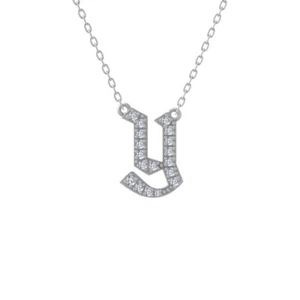 10k White Gold Diamond Initial y Pendant Necklace 18" Silver Cable Chain - Picture 1 of 5