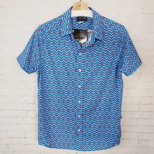 Andrew Christian Anchor Button Up Polo Shirt Mens Size S Blue Stretch Sexy NEW - Picture 1 of 7