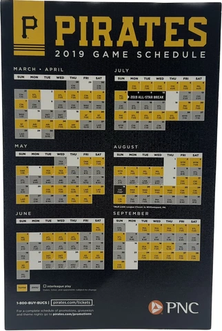⚾️🖤💛 Pittsburgh Pirates 2019 Official Magnetic Schedule MLB ⚾️🖤💛 Cover