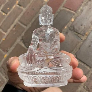 carving, deity: Buddha seated (Quartz) 'big hand' (300gr) healing crystal - Picture 1 of 1