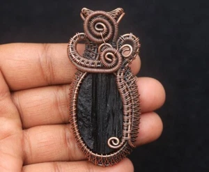 Delicado Turmalina Negra Druzy Alambre de Cobre Envoltura Colgante Joyería Regalo Para Ella N140 - Imagen 1 de 11