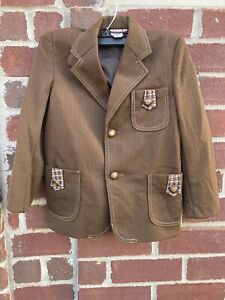 Vintage Boys Blazer Jacket Brown Size 6X Collar Buttons Youth  (P)