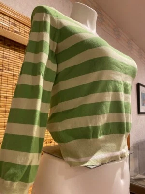 Suéter de manga larga de algodón a rayas verde lima XL Merona para mujer Foto 1 de 4