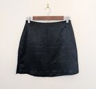 Tracy Evans Ltd Y2K 90s Black Satin Mini Skirt Size 7 Rear Zip USA 1990s Slit