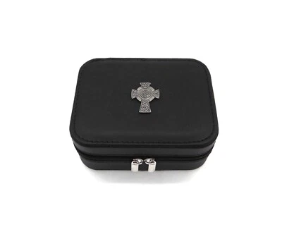 Celtic Cross on Black Travel Jewellery Box Celtic Gift Irish Mum Dad Xmas Gift - Image 1 of 4
