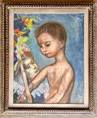 JOSEF PRESSER Pintura Original de Colección Medios Mixtos Niño Figuras Retrato Foto 1 de 4