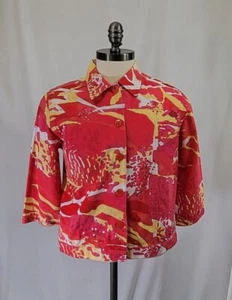 Choices Jean Jacket Colorful Floral Long Sleeve Button-Up Collared Size Medium - Picture 1 of 8