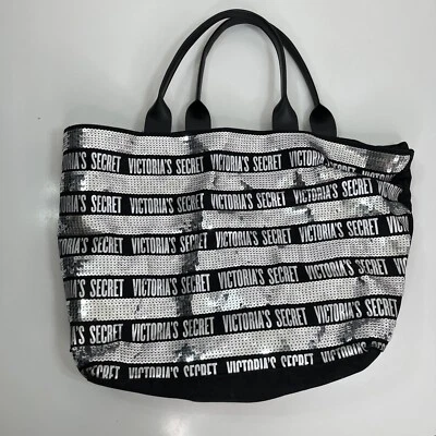 VICTORIA’S SECRET Black And Silver Sequin Bling Weekender Tote Bag  - Image 1 of 4