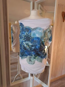 Top weiß H&M L Damen Carmen Shoulder blau Druck - Bild 1 von 6