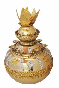 Brass Mangal Kalash Pot Religious Hindu Prayer Puja 10 Ltr & 650 ML 11*11*18 In - Picture 1 of 4