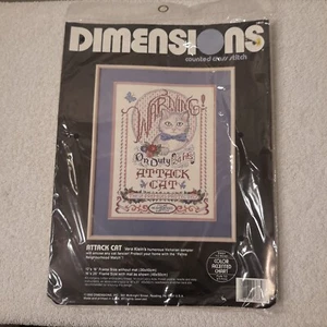 Vintage Attack Cat Counted Cross Stitch Kit, 12" X 16", 1990. - Picture 1 of 3