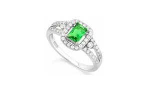 2/3 Ct Created Emerald & Cubic Zirconia CZ Sterling Silver Ring 925 Size 7 - Foto 1 di 3