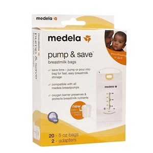 20 Medela Pump & Save Sealed Breastmilk Storage Bags with 2 Easy Connect Adapter - Picture 1 of 4