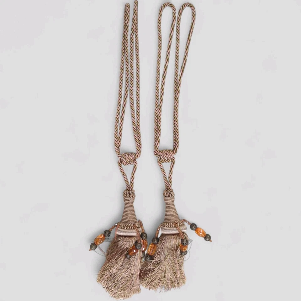 Cortina estilo victoriano borla lazo oro rosa/cobre cortina cristales estante Foto 1 de 4