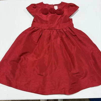 GYMBOREE Holiday Memories Red Taffeta Rosebud Dress Sz 6 - Image 1 of 4